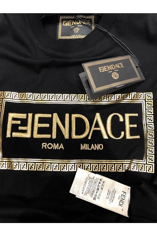Чёрная футболка Collaboration Fendi x Versace Fendace Logo