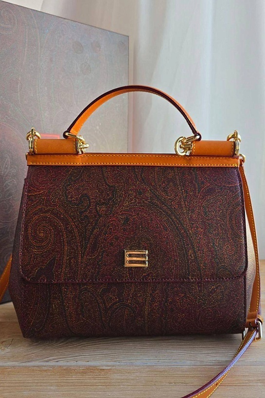 Кожаная сумка Etro с узором пейсли 25x20 см