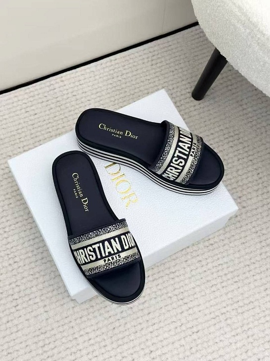 Женские шлёпанцы на платформе Dior Premium - Navy