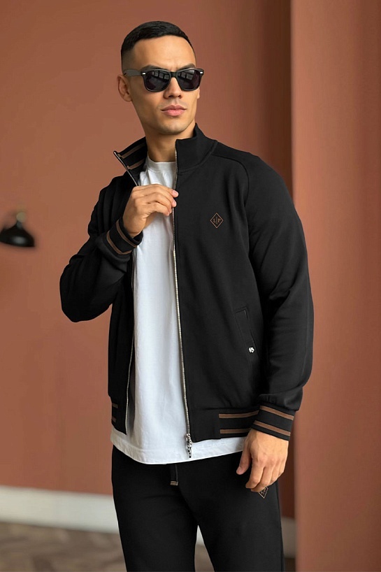 Мужская кофта на молнии Loro Piana monogram - Black