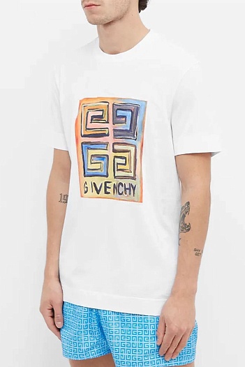 Мужская белая футболка Givenchy 4G logo print   
