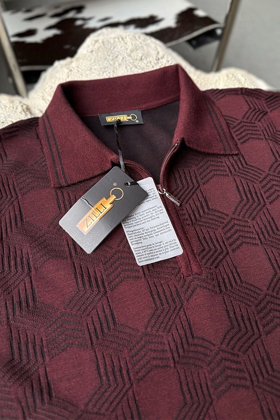 Мужское поло бордового цвета Zilli zip neck