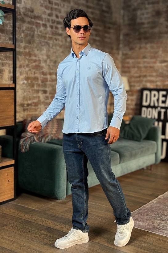 Мужская рубашка Loro Piana голубого цвета