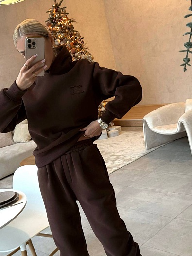 Женский костюм на флисе Celine кофейного цвета   