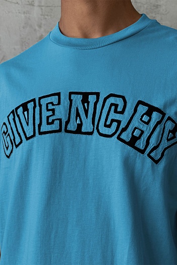 Синяя оверсайз футболка Givenchy college logo-embroidered   