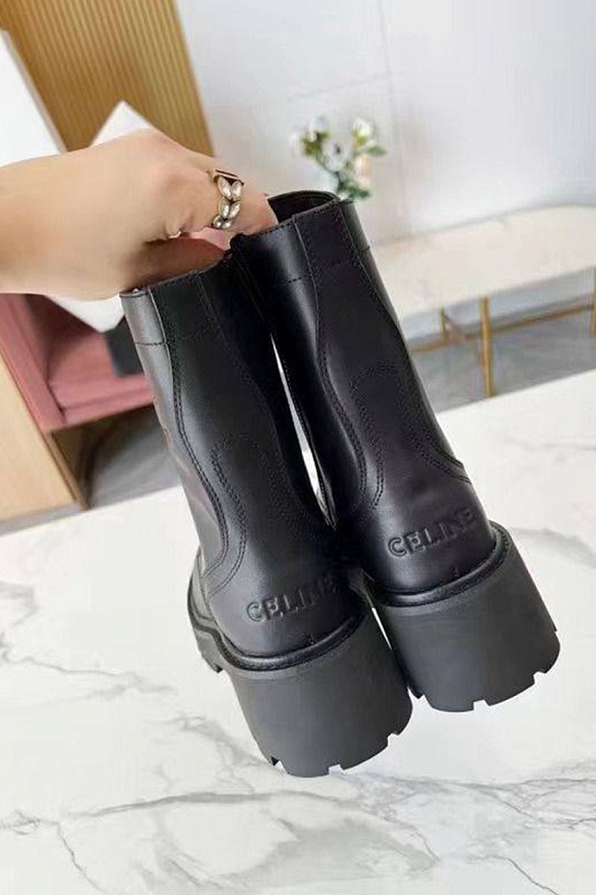 Женские кожаные ботинки Celine чёрного цвета