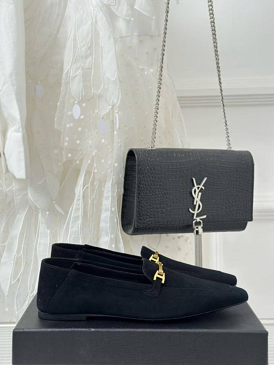 Женские замшевые лоферы чёрного цвета Yves Saint Laurent premium