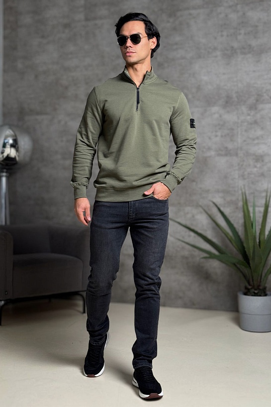 Мужская зелёная кофта с патчем на плече Stone Island Zip Neck