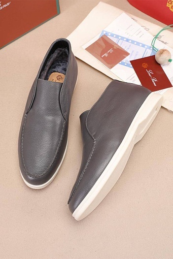 Кожаные лоферы с мехом Loro Piana Open Walk - Grey   