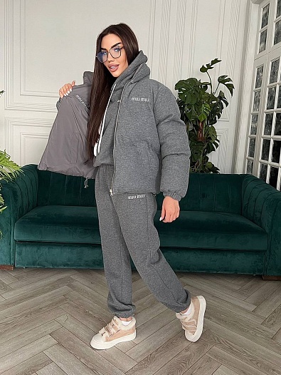 Женский серый костюм тройка MIU MIU Premium   