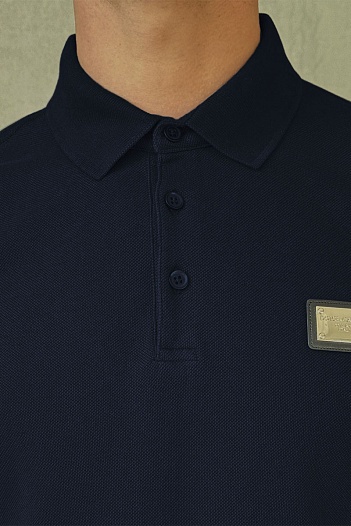 Мужское тёмно-синее поло Dolce & Gabbana logo-plaque   