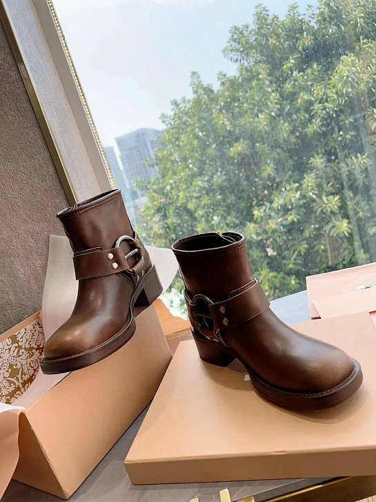Женские кожаные ботинки MIU MIU Ankle Premium