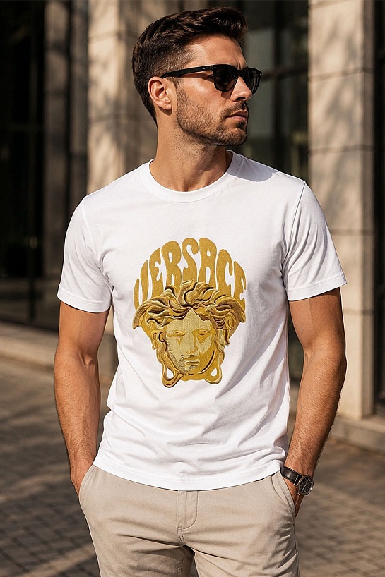 Мужская белая футболка Versace Medusa-embroidered