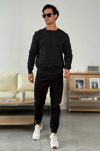 Чёрный свитшот Stone Island compass-patch crewneck   