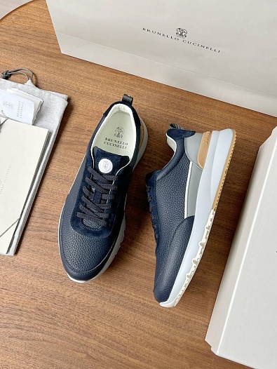 Кожаные кроссовки Brunello Cucinelli Premium - Navy   
