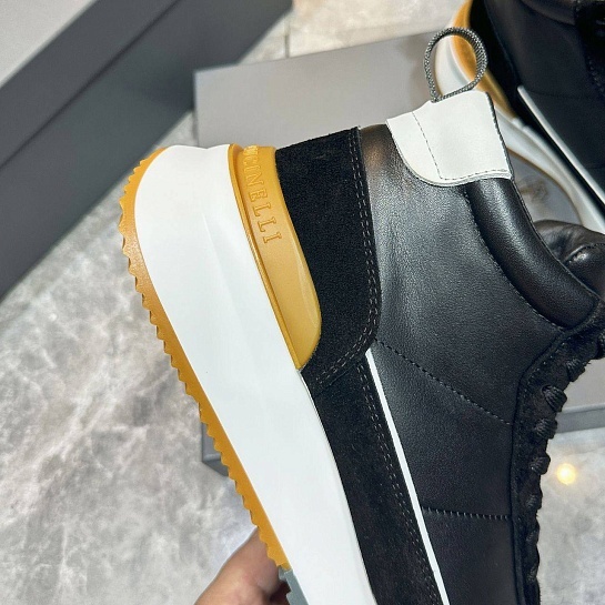 Кожаные кроссовки с мехом Brunello Cucinelli high-top - Black