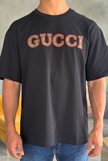 Брендовая оверсайз футболка Gucci чёрного цвета   