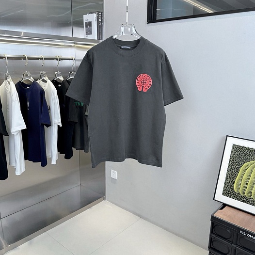 Тёмно-серая оверсайз футболка Chrome Hearts Premium   
