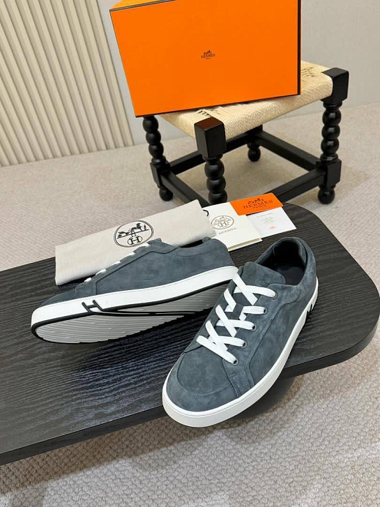 Мужские замшевые кроссовки Hermes Kid - Grey