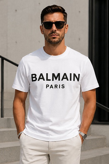 Футболка белого цвета Balmain Paris logo-print   