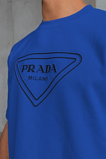Синяя оверсайз футболка Prada Milano logo   