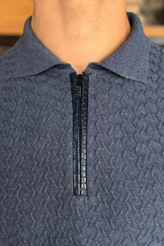 Поло с длинным рукавом Zilli zip-up - Indigo