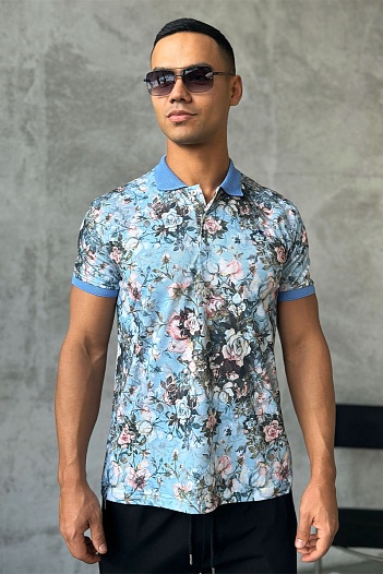 Мужское поло Etro "Floral" - Blue / Pink   