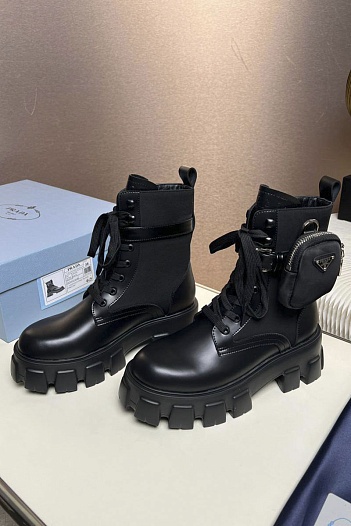 Кожаные женские ботинки Prada premium - Black   