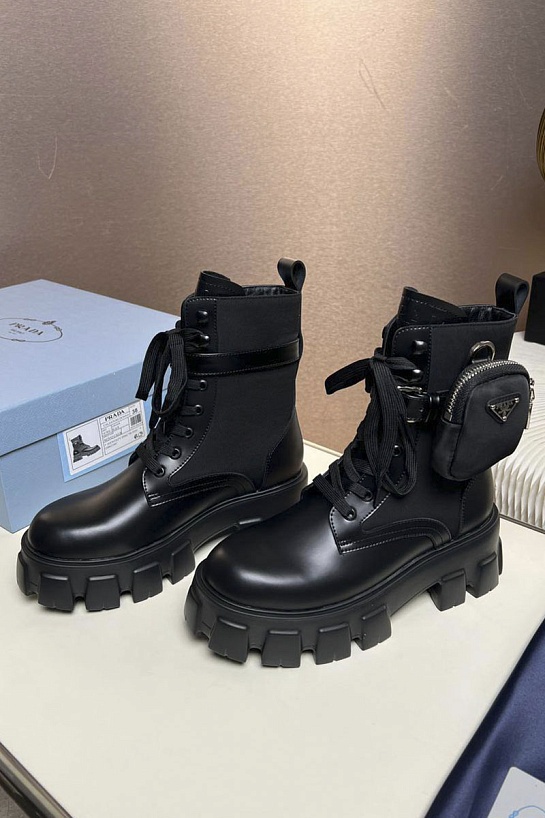 Кожаные женские ботинки Prada premium - Black
