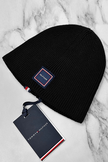 Мужская чёрная шапка Tommy Hilfiger logo-patch   