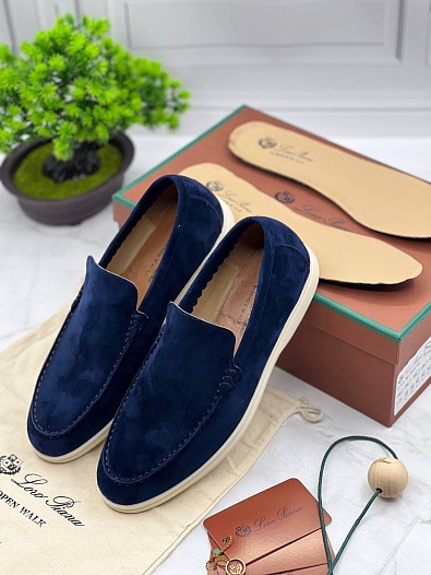 Замшевые лоферы Loro Piana Summer Walk - Blue   