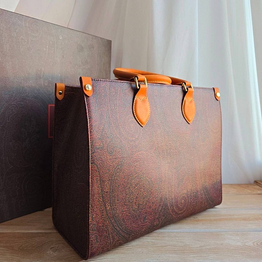 Кожаная сумка Etro с узором пейсли 35x27 см   