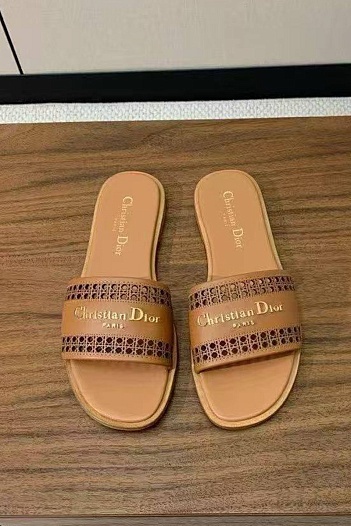 Женские кожаные шлёпанцы Dior Premium - Orange   