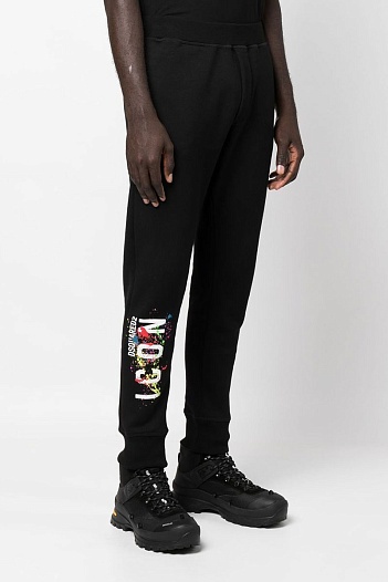 Мужские чёрные штаны Dsquared2 Icon Splatter logo-print   