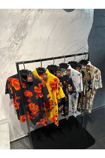 Мужское поло Etro "Floral" - Black / Orange   