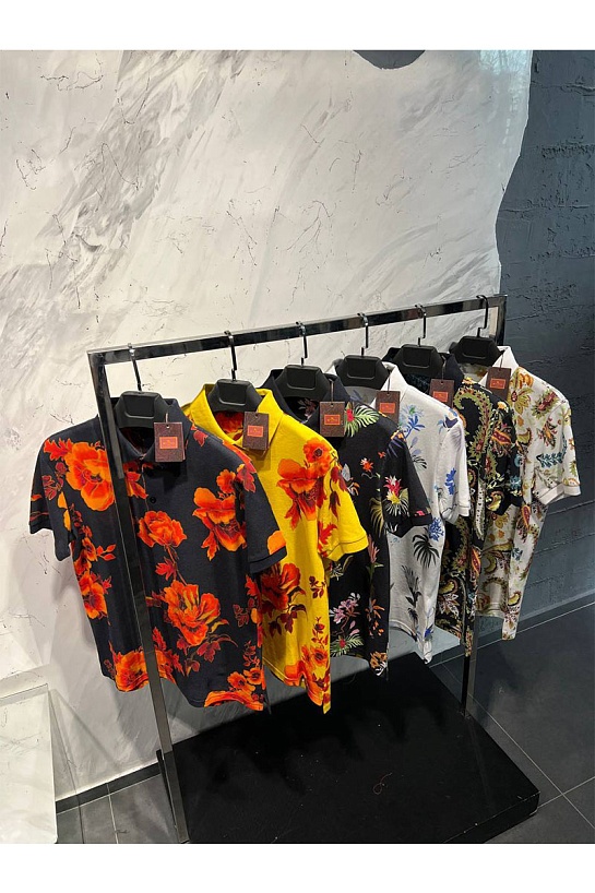 Мужское поло Etro "Floral" - Black / Orange