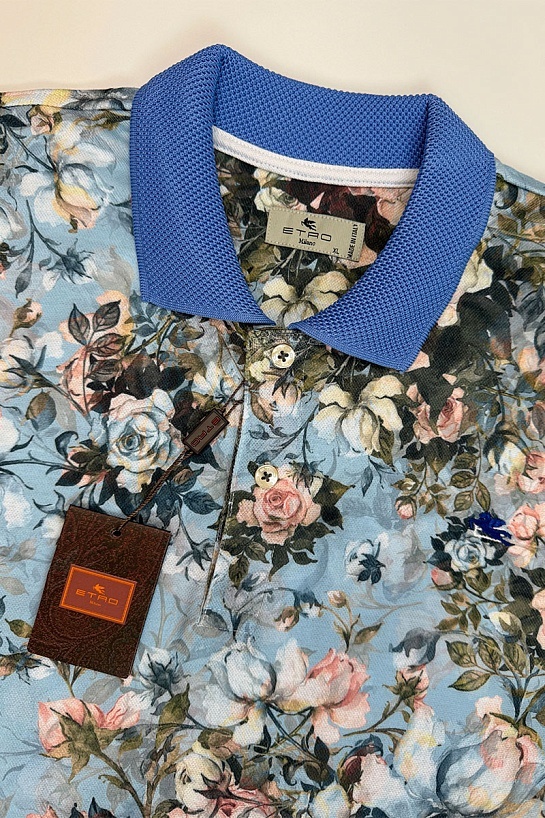 Мужское поло Etro "Floral" - Blue / Pink