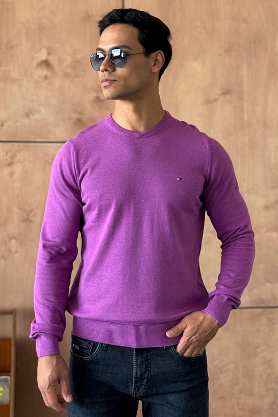Мужская кофта Tommy Hilfiger фиолетового цвета logo-embroidered