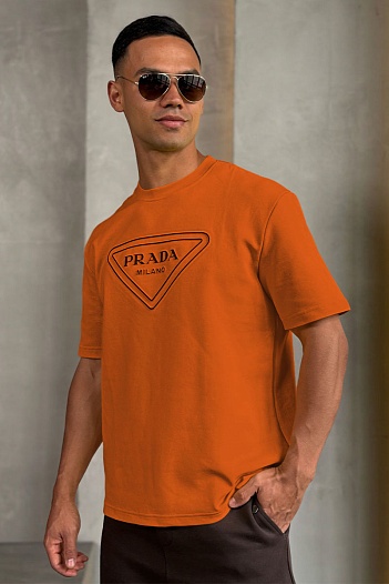Оранжевая оверсайз футболка Prada Milano logo   