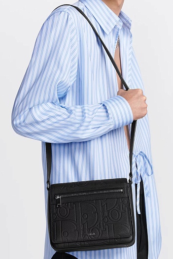 Кожаная чёрная сумка Dior Gravity 20x16 см   