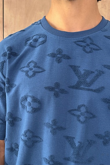 Синяя оверсайз футболка Louis Vuitton Monogram All-over   