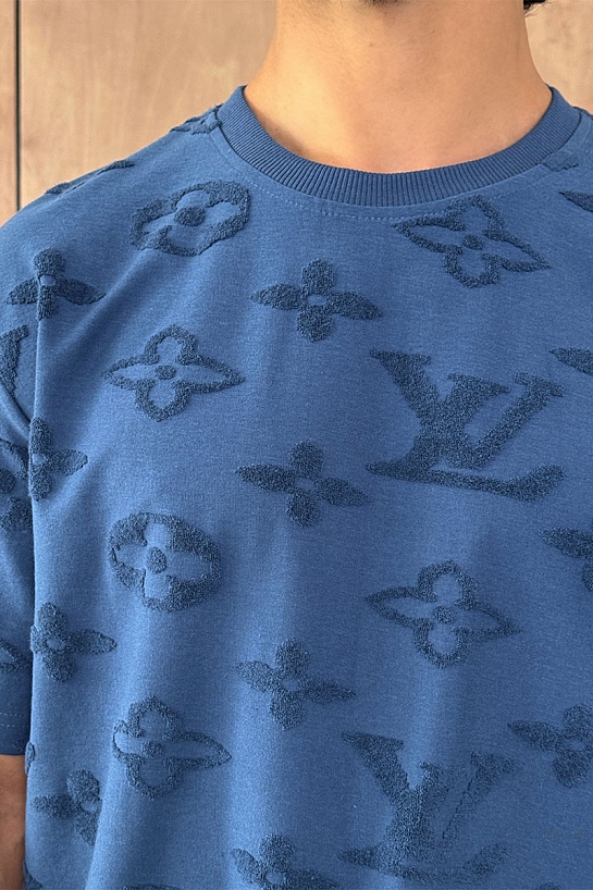 Синяя оверсайз футболка Louis Vuitton Monogram All-over