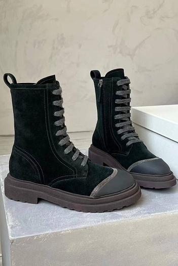 Женские замшевые ботинки Brunello Cucinelli Premium - Green   