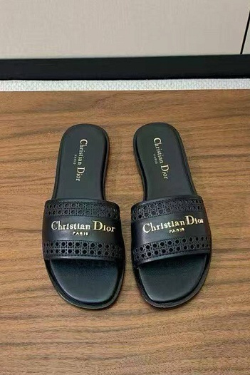 Женские кожаные шлёпанцы Dior Premium - Black   
