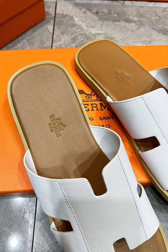 Кожаные шлёпанцы Hermes Izmir - White
