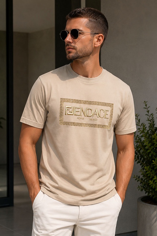 Бежевая футболка Collaboration Fendi x Versace Fendace Logo