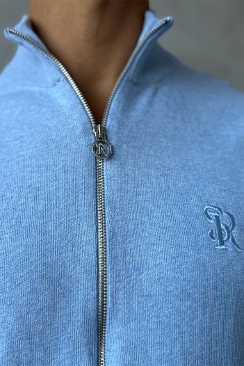 Мужская голубая кофта на молнии Stefano Ricci logo-embroidered   