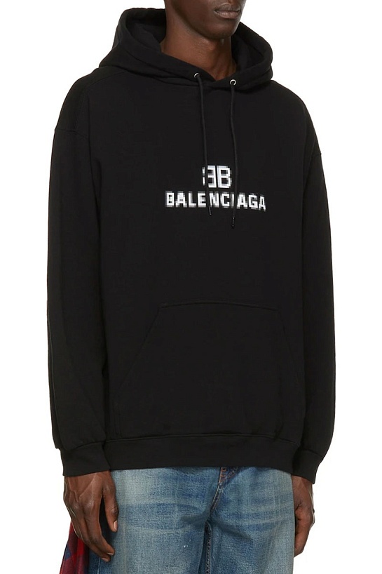 Чёрное оверсайз худи Balenciaga Pixel Logo