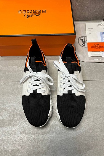 Мужские комбинированные кроссовки Hermes Depart - Black / White   
