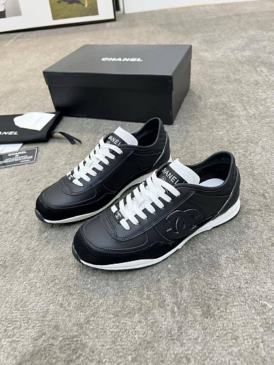 Женские кожаные кроссовки Chanel premium - Black   